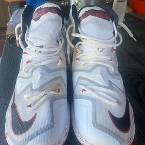 LeBron XIII, red and white sneakers
